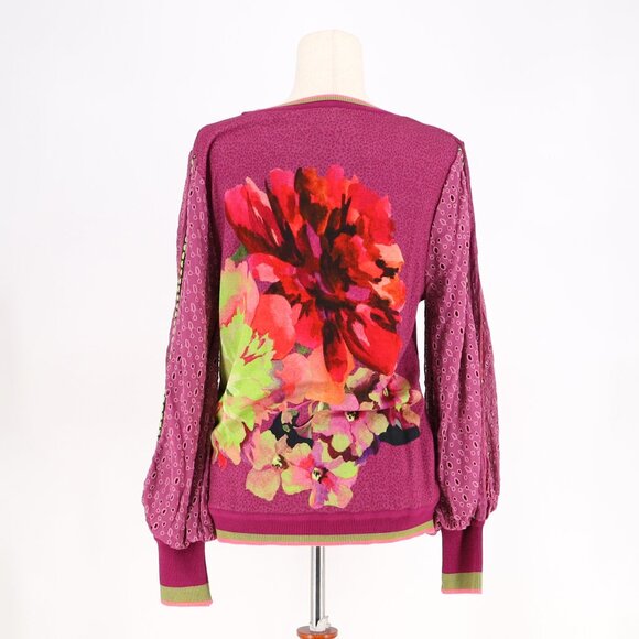 Bl-nk London ANTHROPOLOLGIE Contrast Floral Eyelet Sleeve Pullover Size S - Picture 7 of 9